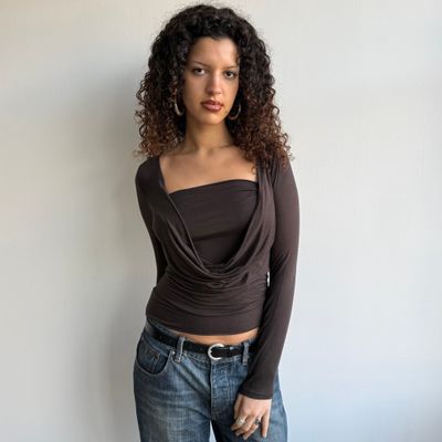 Brown keyhole slouchy top - Size S