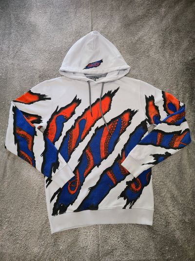 White Hoodie With Red And Blue Abstract Pattern