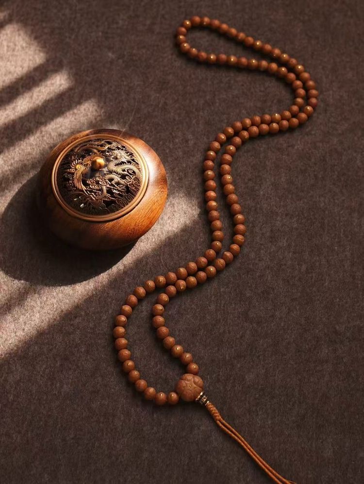 Wooden Bead Necklace With Carved Pendant image 1