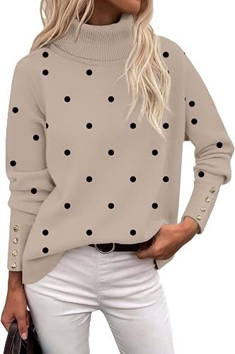 Beige Polka Dot Turtleneck Sweater image 4