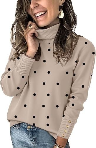 Beige Polka Dot Turtleneck Sweater image 2