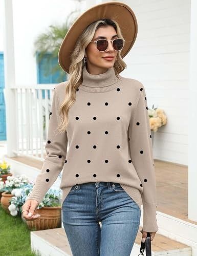 Beige Polka Dot Turtleneck Sweater image 3