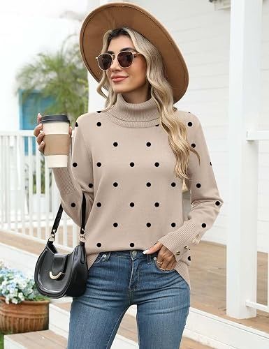 Beige Polka Dot Turtleneck Sweater