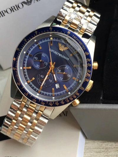 Emporio Armani Men's Watch Stainless Steel Silver & Gold Tone Strap With Navy Blue Dial AR6088 Tazio 6