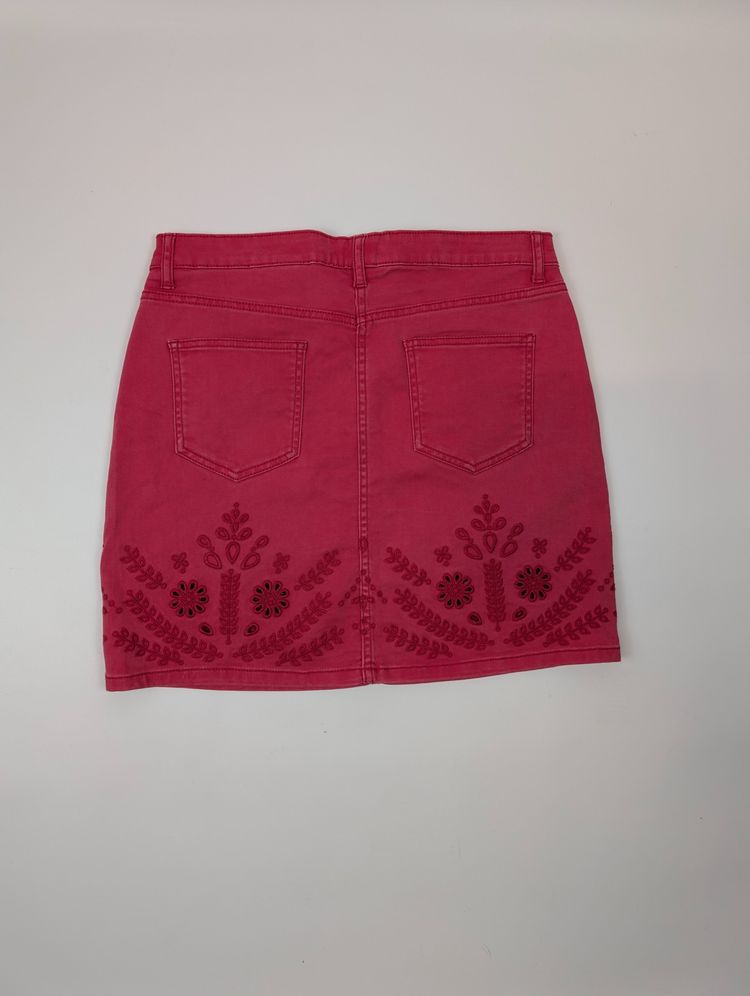mini spódniczka jeans haft różowa Y2K, bawełna, Next, L/40 obraz 2