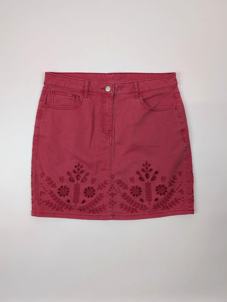 mini spódniczka jeans haft różowa Y2K, bawełna, Next, L/40 obraz 1