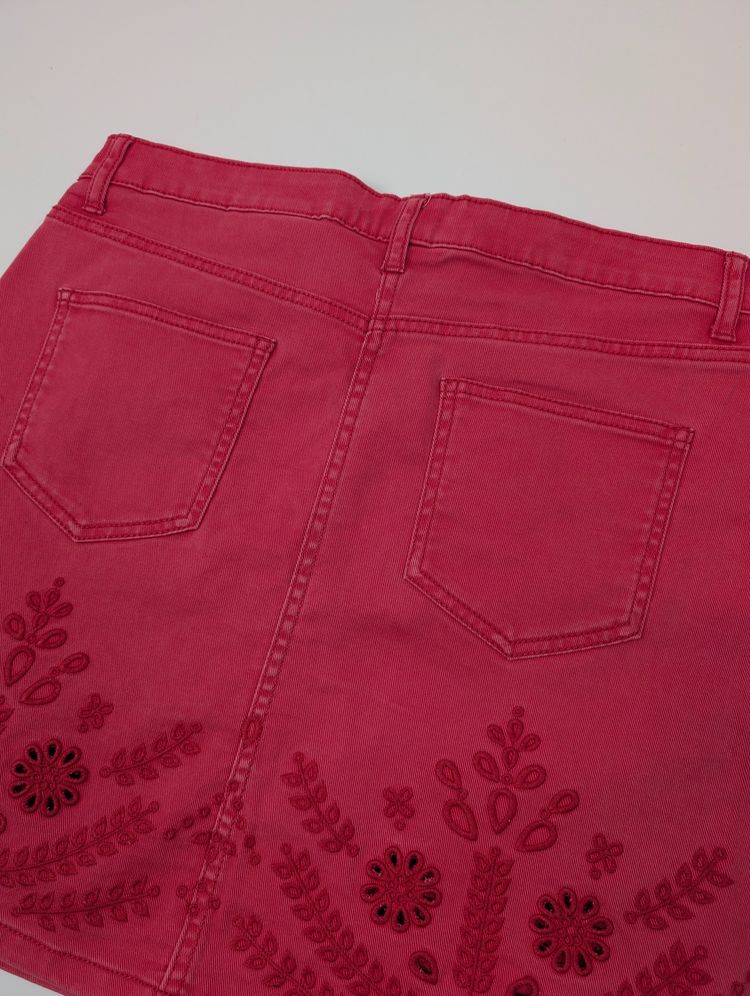 mini spódniczka jeans haft różowa Y2K, bawełna, Next, L/40 obraz 4