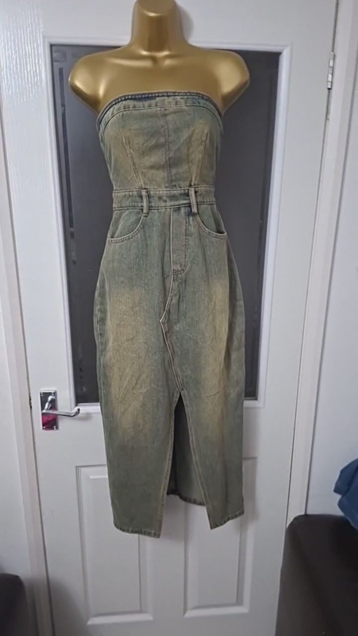 Size 4 Strapless Denim Dress image 1