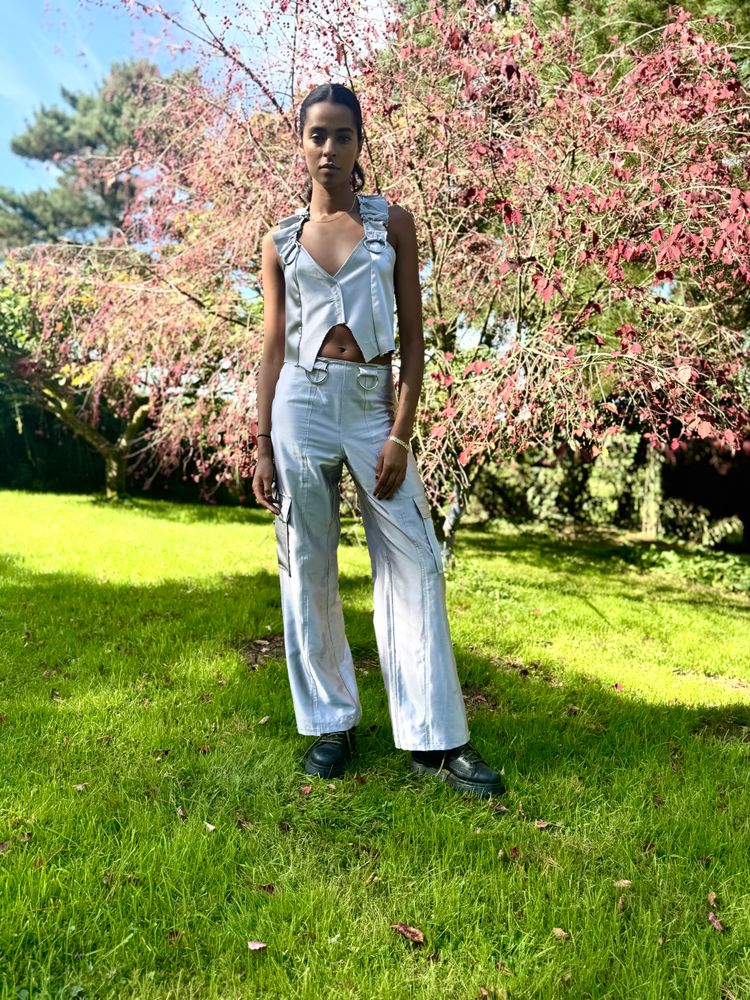 Silver Satin Cargo Pants  2