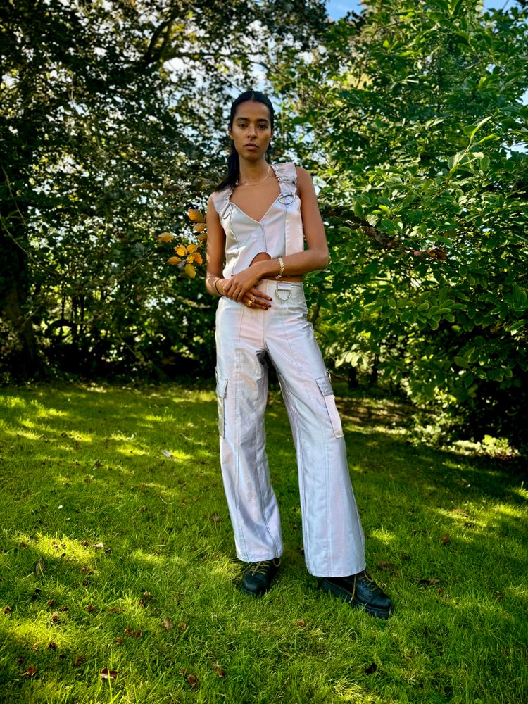 Unknown Silver Satin Cargo Pants  product image