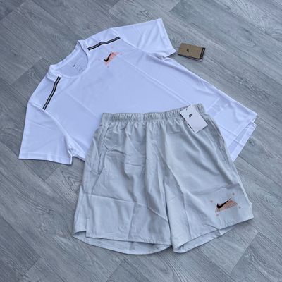 Nike Dri Fit Miler Graphic Grid Top and 7" Challenger Running Shorts Set - White