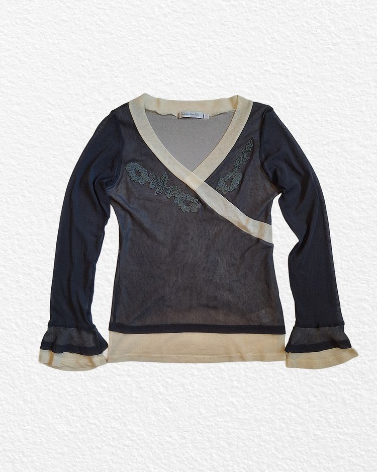 MADE IN FRANCE Black And Beige Mesh Long Sleeve Top