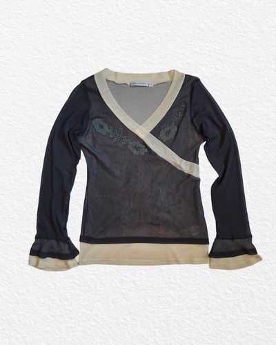 MADE IN FRANCE Black And Beige Mesh Long Sleeve Top