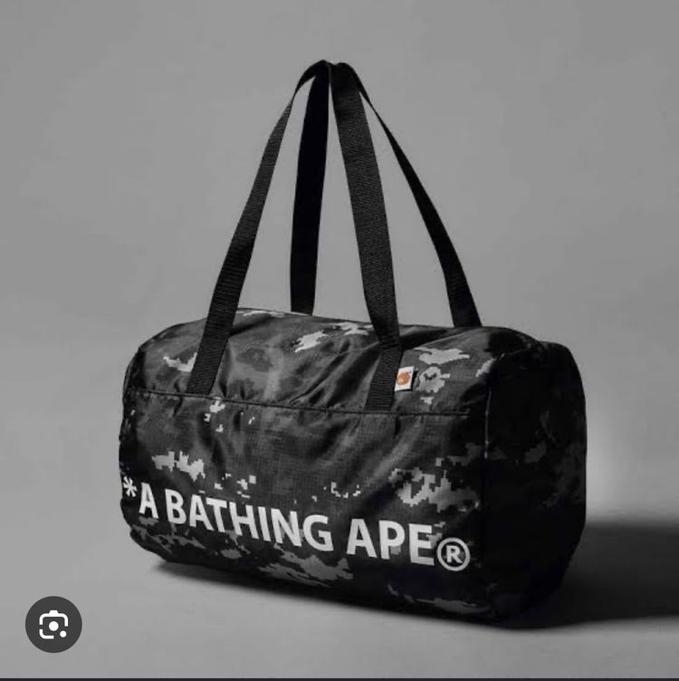 A Bathing Ape Camo Duffle Bag