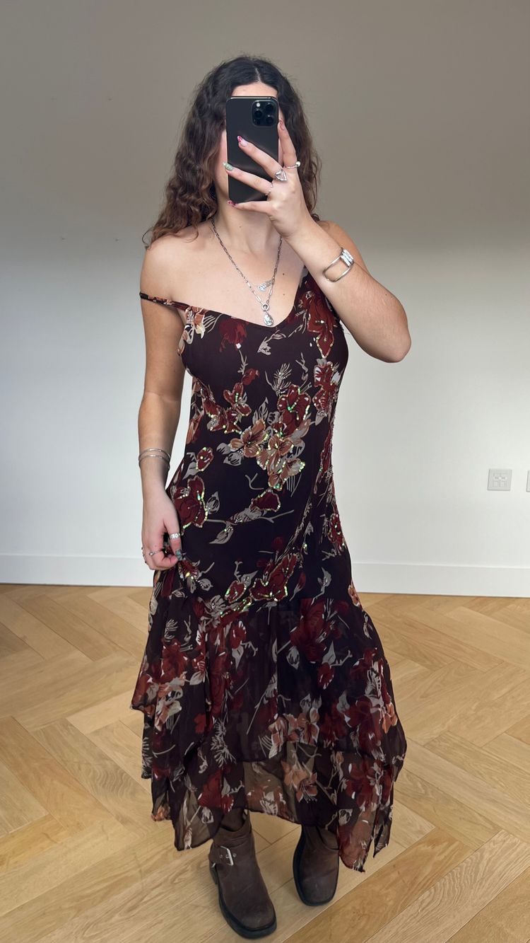 Other 00s brown mesh floral maxi dress- size L product image