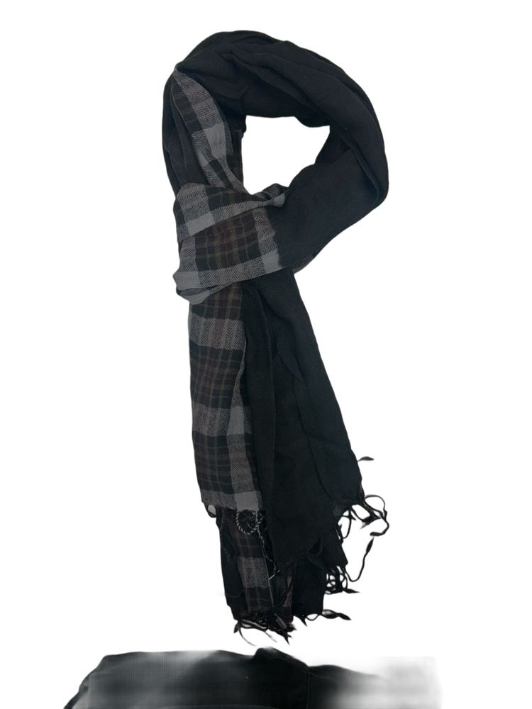 Closed Grey Base Overdyed Checked Scarf With Distressed Trims image 1