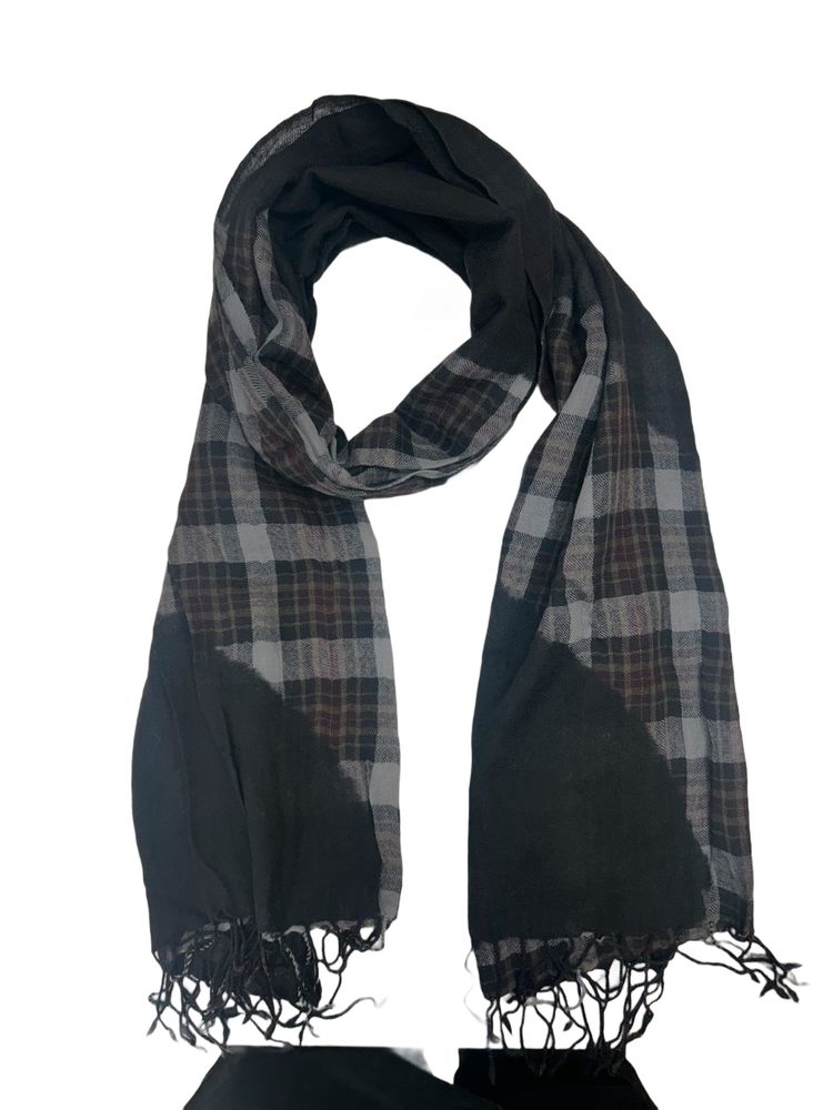 Closed Grey Base Overdyed Checked Scarf With Distressed Trims image 4