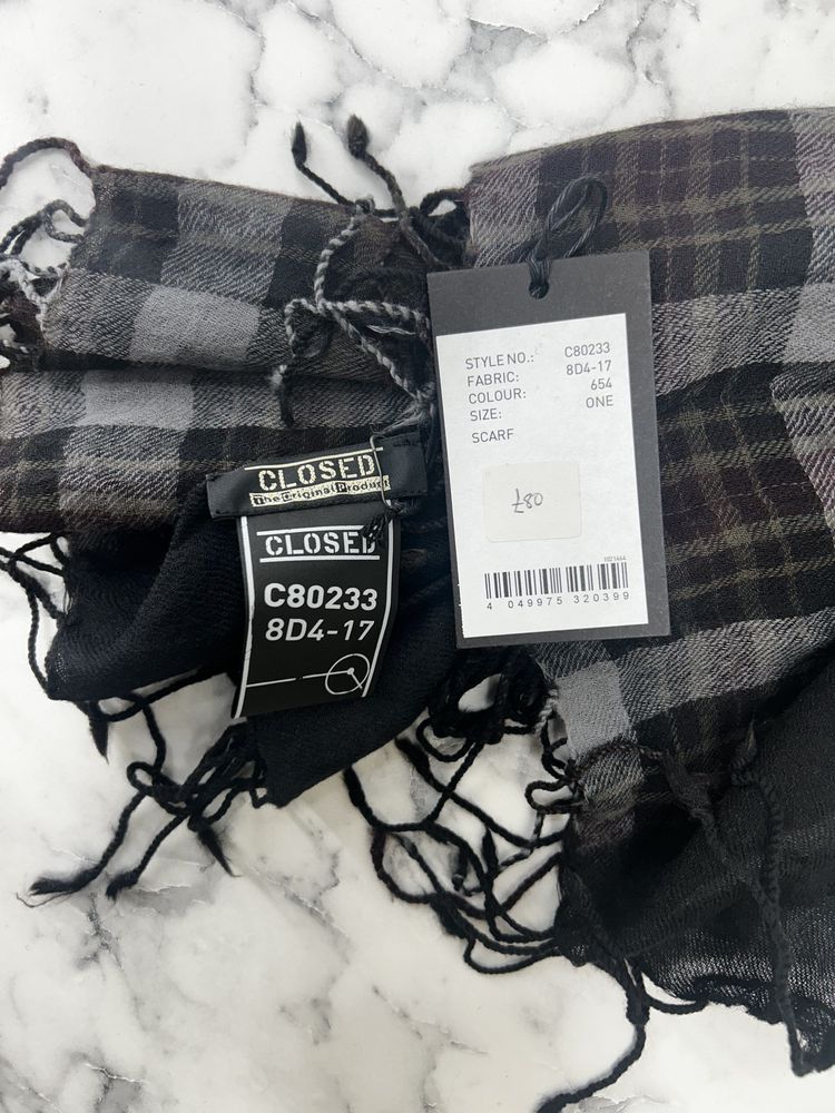 Closed Grey Base Overdyed Checked Scarf With Distressed Trims image 5