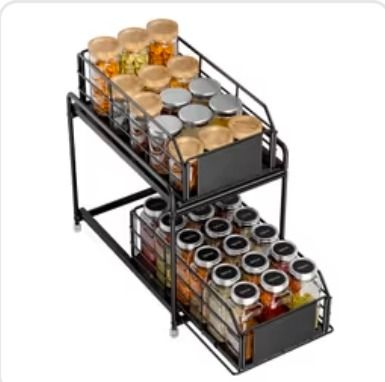 Averrex Pull out Cabinet Organiser, 2-Tier Spice Rack, Cupboard Shelf Organiser, Metal Kitchen Cupboard Organiser for Kitchen Storage Bathroom Storage Vanity Organiser