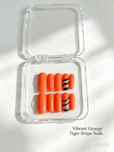 Vibrant Orange Tiger Stripe Press-On Nails