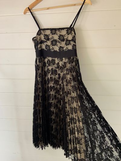 Black Lace Pleated Dress - Size 10
