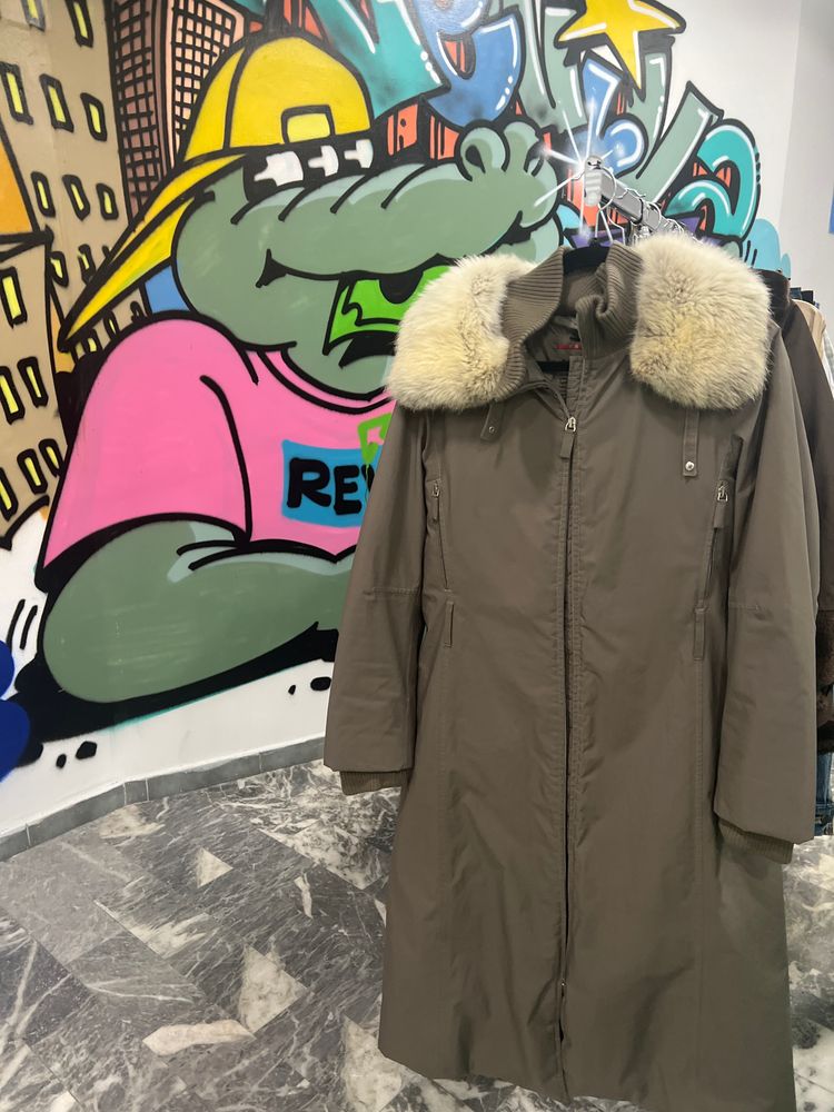 Long Parka Coat With Fur Collar Prada