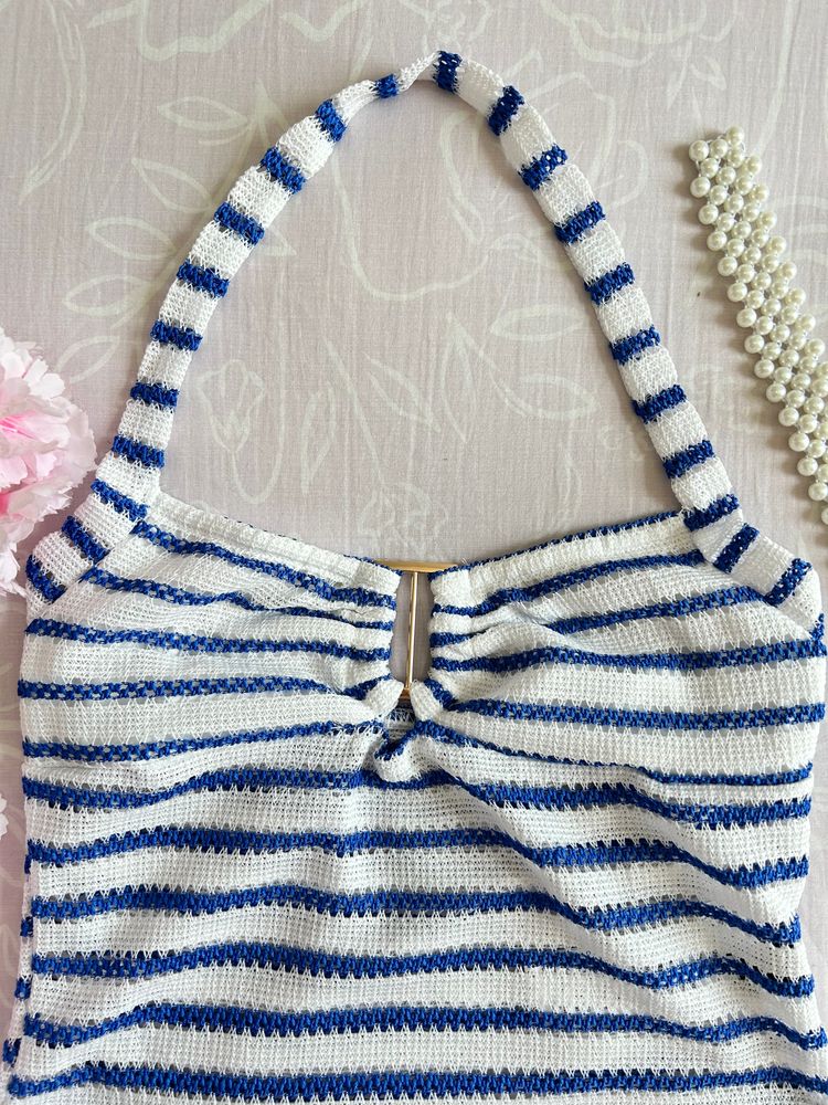 Shein Women'S Striped Knit Halter Top And Shorts Set image 3