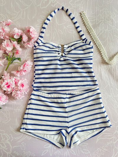 Shein Women'S Striped Knit Halter Top And Shorts Set