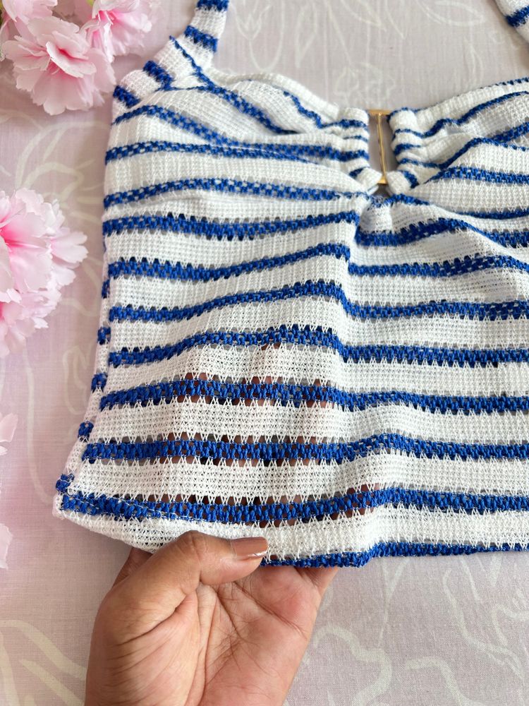 Shein Women'S Striped Knit Halter Top And Shorts Set image 7