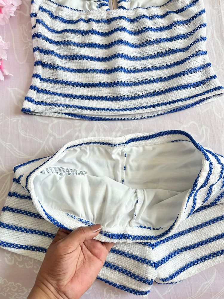 Shein Women'S Striped Knit Halter Top And Shorts Set image 8