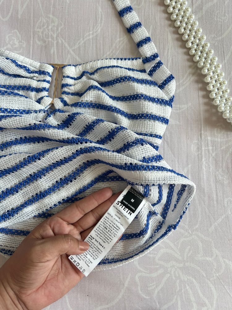 Shein Women'S Striped Knit Halter Top And Shorts Set image 4