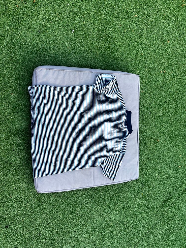 Nike Men's Navy & White Dri-FIT Striped Polo Shirt Large Standard Fit imagen 3