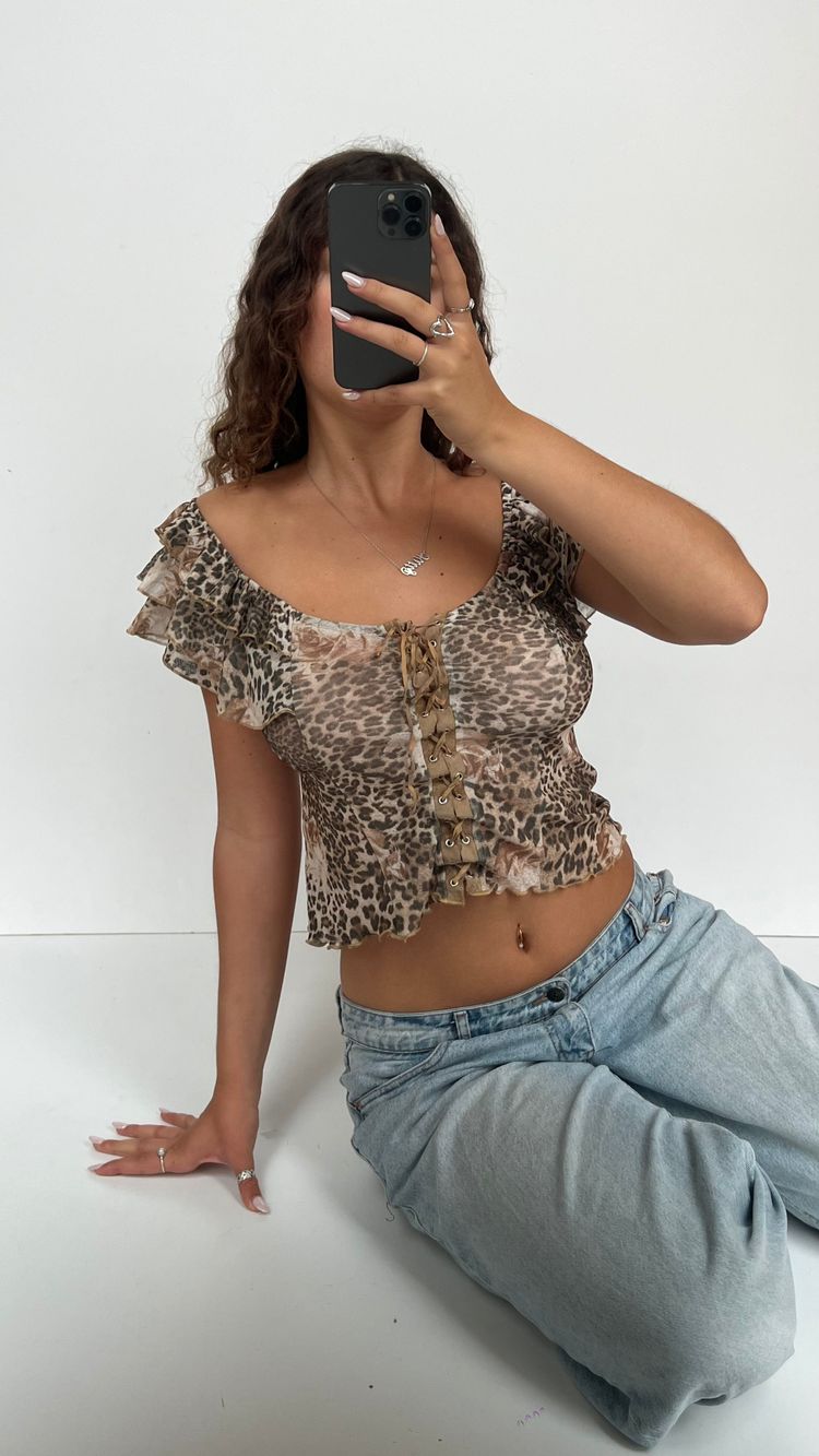 00s leopard mesh top- size L image 2