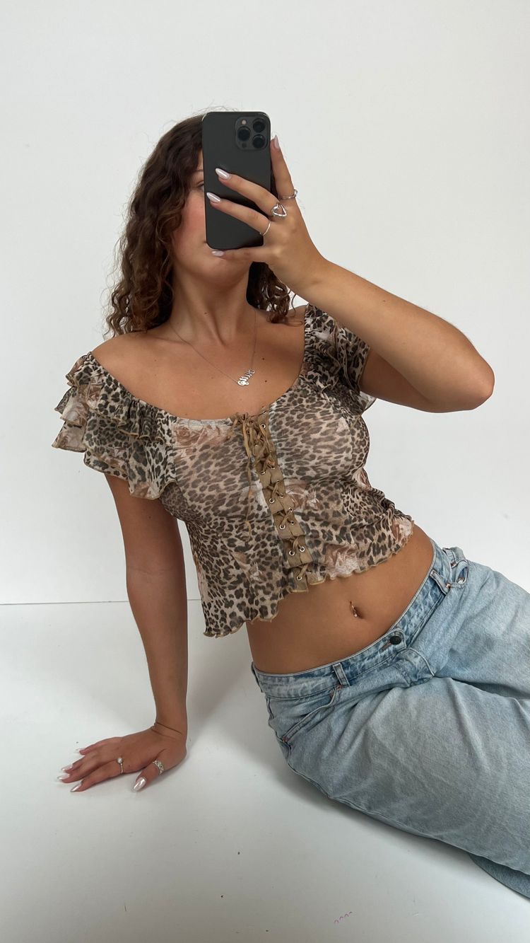 00s leopard mesh top- size L image 1