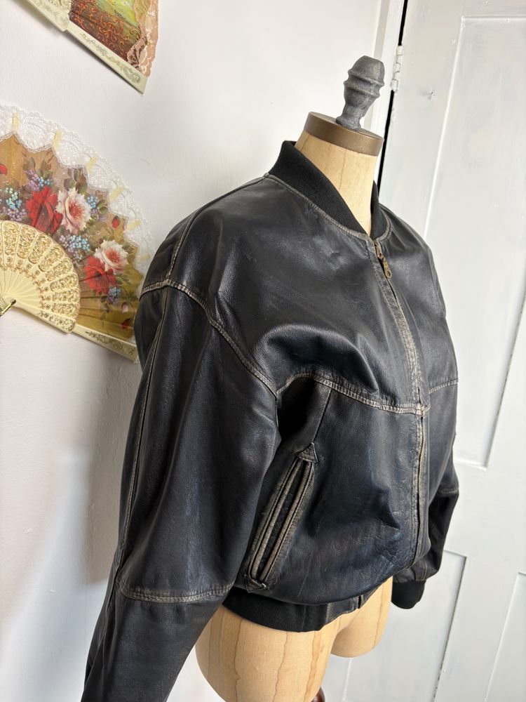 Vintage 1993 Leather distressed Monte Carlo racing team bomber jacket  image 3