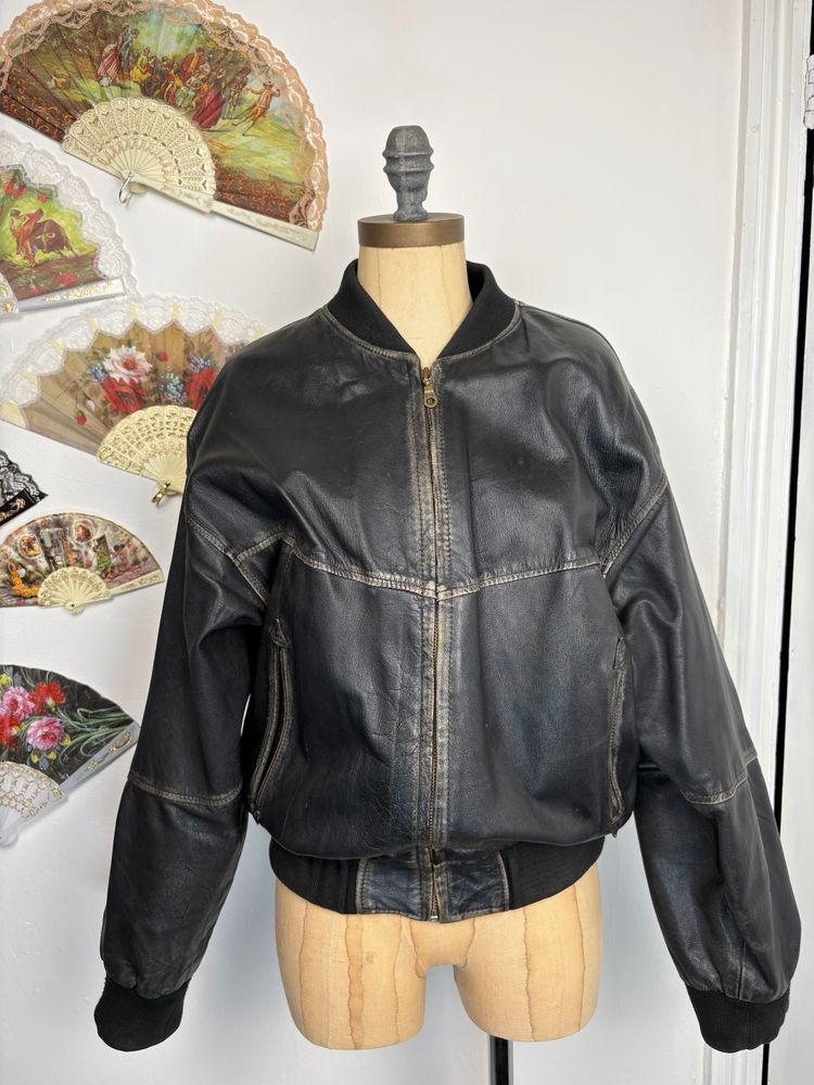 Vintage 1993 Leather distressed Monte Carlo racing team bomber jacket  image 2