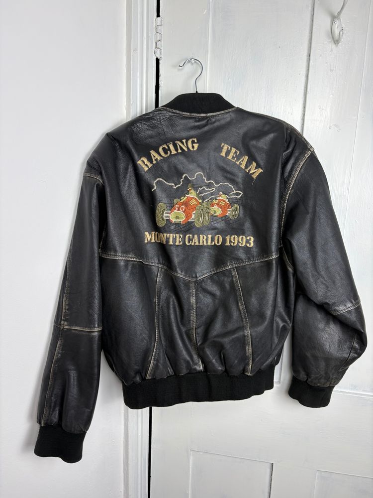 Vintage 1993 Leather distressed Monte Carlo racing team bomber jacket  image 6