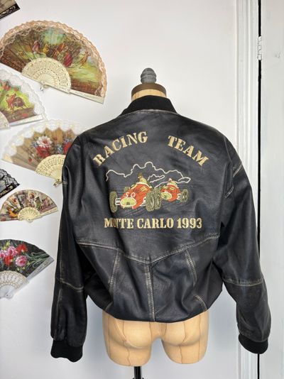 Vintage 1993 Leather distressed Monte Carlo racing team bomber jacket