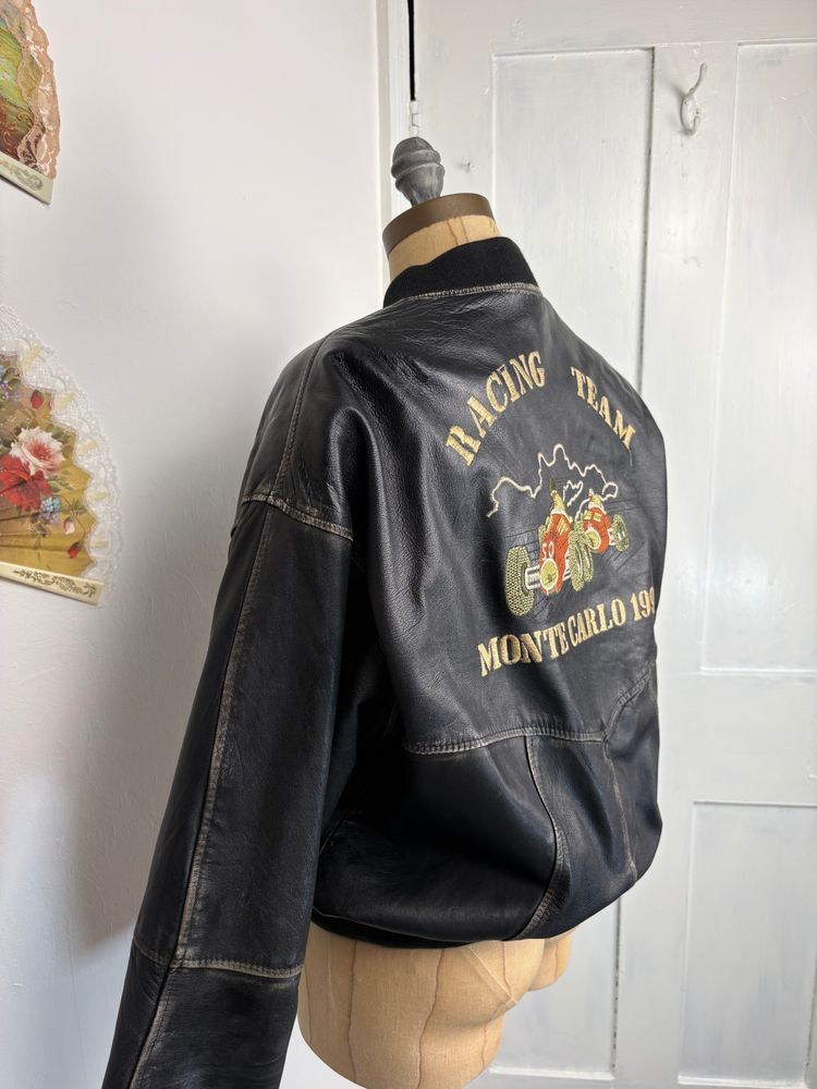 Vintage 1993 Leather distressed Monte Carlo racing team bomber jacket  image 5