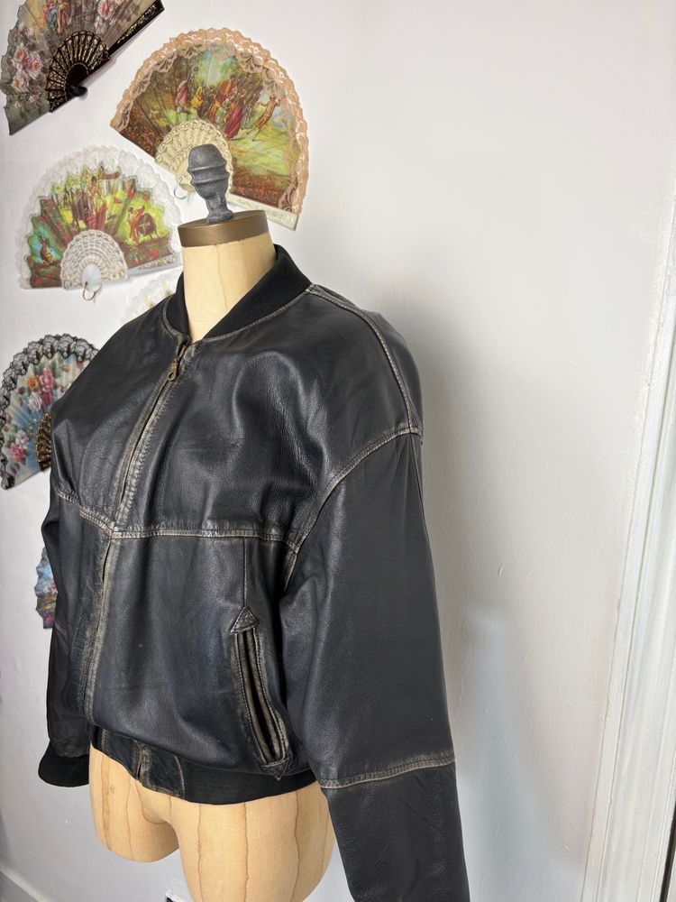 Vintage 1993 Leather distressed Monte Carlo racing team bomber jacket  image 4