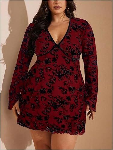 Red Floral Long Sleeve Dress image 2