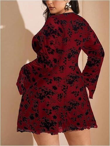 Red Floral Long Sleeve Dress image 4