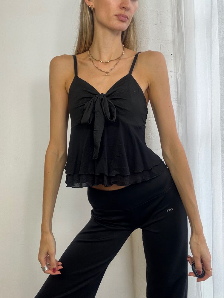 Black Sleeveless Top With Bow Detail