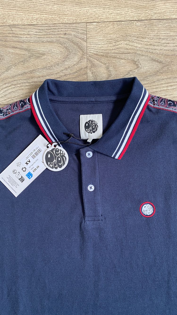Pretty Green Navy Paisley Trim Polo Shirt L BNWT With £59.99 on tag 3
