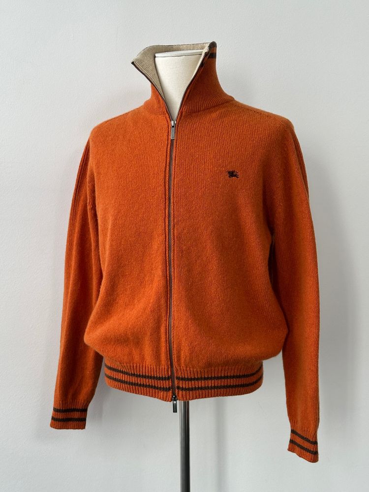 Burberry 1990s Wool Double Zip Funnel Neck Cardigan - L