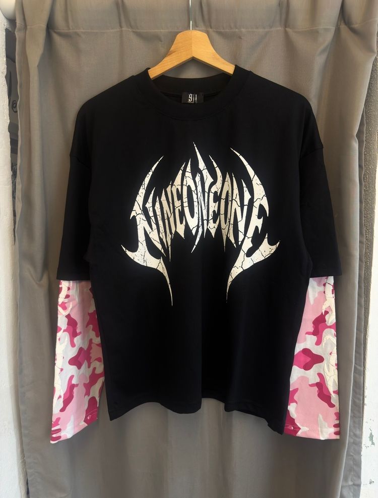 Black Long Sleeve Shirt With Pink Camo Sleeves