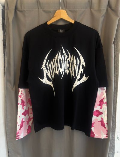 Black Long Sleeve Shirt With Pink Camo Sleeves