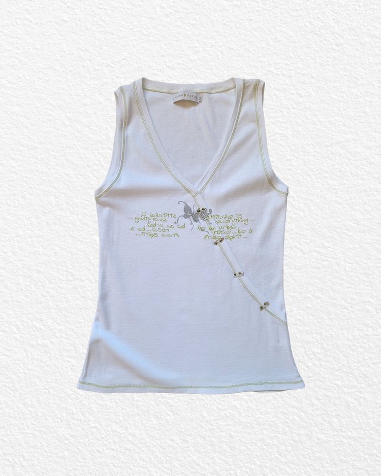 White Sleeveless Top With Floral Embroidery