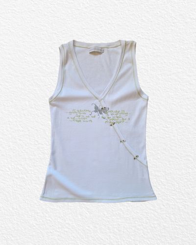 White Sleeveless Top With Floral Embroidery