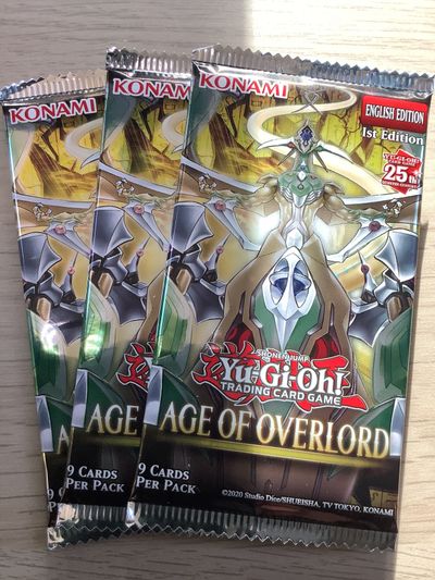 Konami 3x packs include Yu-Gi-Oh! Age Of Overlord Trading Card Game Booster Packs